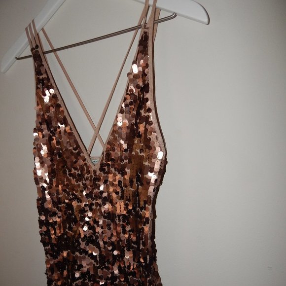Urban Outfitters Rose Gold Sequined Mini Dress - Picture 2 of 6